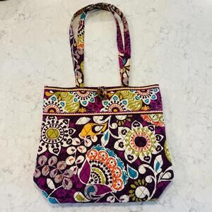Vera Bradley Plum Crazy Shoulder Tote Bag Purse with Toggle Closure
